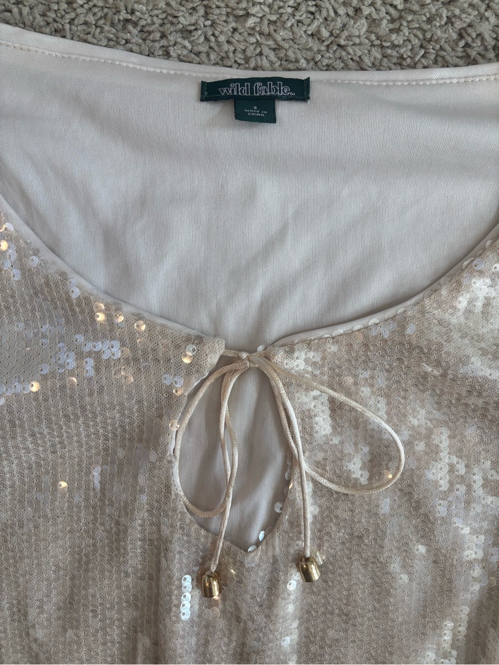 wild fable Champagne Sequin Scoop-Neck Crop Top - Picture 2 of 3